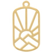 Pendentif rectangle 25x13.5 mm - motif soleil et montagnes - Doré à l'or fin x1