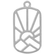 Pendentif rectangle 25x13.5 mm - soleil et montagnes - Placage Argent fin vieilli