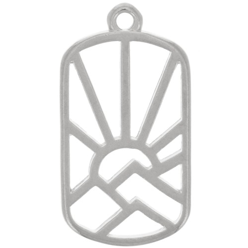 Pendentif rectangle 25x13.5 mm - soleil et montagnes - Placage Argent fin vieilli