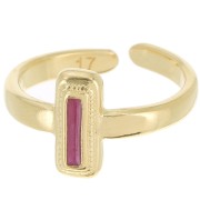 Bague rectangle avec résine époxy - Taille 53 - Doré à l'or fin - Prune nacré