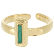 Bague rectangle avec résine époxy - Taille 53 - Doré à l'or fin - Vert nacré