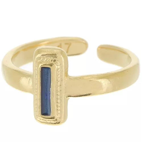 Bague rectangle - résine époxy effet vitrail - Taille 53 - Doré à l'or fin - Bleu