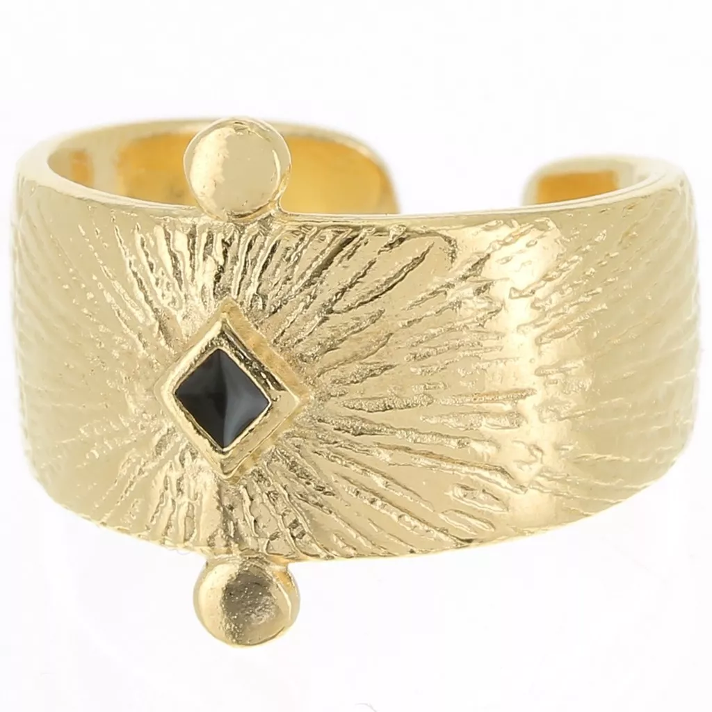 Bague Résine Noire Cabochon Baroque Taille 56 - État Correct, Idéale Pour Un Look Vintage