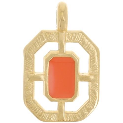 Pendentif octogone texturé 21x13 mm résine époxy - Doré à l'or fin - Hyacinth x1