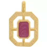 Pendentif octogone texturé 21x13 mm résine époxy - Doré à l'or fin - Prune nacré