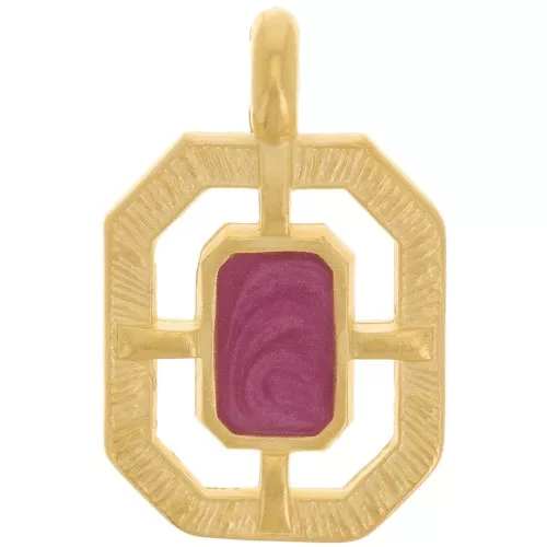 Pendentif octogone texturé 21x13 mm résine époxy - Doré à l'or fin - Prune nacré