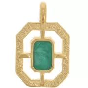 Pendentif octogone texturé 21x13 mm résine époxy - Doré à l'or fin - Vert nacré x1