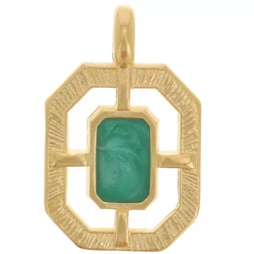 Pendentif octogone texturé 21x13 mm résine époxy - Doré à l'or fin - Vert nacré x1