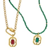 Pendentif octogone texturé 21x13 mm résine époxy - Doré à l'or fin - Vert nacré x1