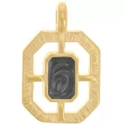 Pendentif octogone texturé 21x13 mm résine époxy - Doré à l'or fin - Noir nacré x1