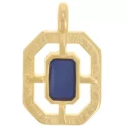 Pendentif octogone texturé 21x13 mm résine époxy vitrail - Doré à l'or fin - Bleu