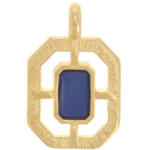 Pendentif octogone texturé 21x13 mm résine époxy vitrail - Doré à l'or fin - Bleu