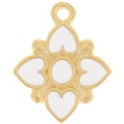 Pendentif fleur 17.5x14 mm motif coeur résine époxy - Doré à l'or fin - Blanc x1|raw }}