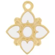 Pendentif fleur 17.5x14 mm motif coeur résine époxy - Doré à l'or fin - Blanc x1