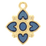 Pendentif fleur 17.5x14mm motif coeur résine époxy vitrail Doré à l'or fin - Bleu|raw }}
