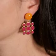 Pendentif carré 27x25 mm résine époxy - Doré à l'or fin - Prune nacré