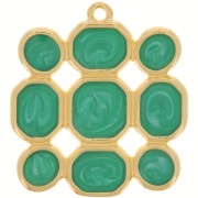 Pendentif carré 27x25 mm résine époxy - Doré à l'or fin - Vert nacré