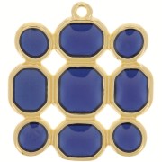 Pendentif carré 27x25 mm résine époxy vitrail - Doré à l'or fin - Bleu|raw }}