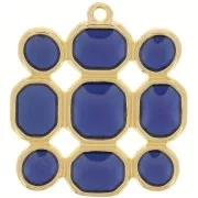 Pendentif carré 27x25 mm résine époxy vitrail - Doré à l'or fin - Bleu