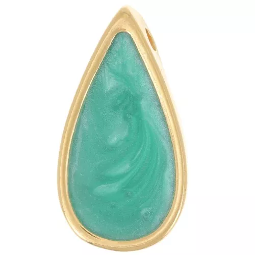 Pendentif goutte 17x9 mm résine époxy - Doré à l'or fin - Vert nacré x1