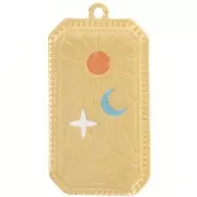 Pendentif rectangle 33x17mm motif soleil & lune -résine époxy - Doré à l'or fin x1