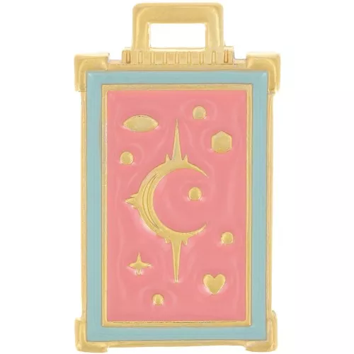 Pendentif rectangle 30x18 mm motif lune & étoile - Doré à l'or fin - Rose x1