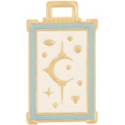 Pendentif rectangle 30x18 mm motif lune & étoile - Doré à l'or fin - Ivoire x1|raw }}