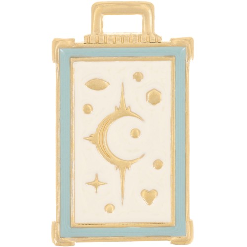 Pendentif rectangle 30x18 mm motif lune & étoile - Doré à l'or fin - Ivoire x1