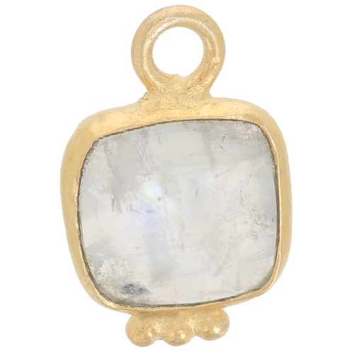 Breloque carrée 11x7mm en pierre gemme facettée - Doré à l'or fin - Pierre de lune