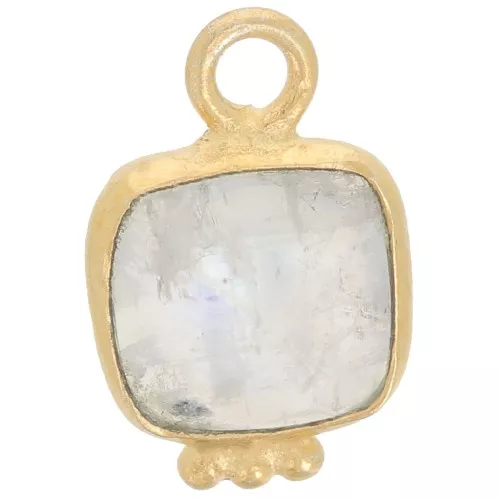 Breloque carrée 11x7mm en pierre gemme facettée - Doré à l'or fin - Pierre de lune