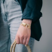 Breloque carrée 11x7mm en pierre gemme facettée - Doré à l'or fin - Pierre de lune