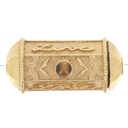 Perle cylindre exclu Perles&Co - pierre gemme 25x12 mm Doré Or fin - Oeil de tigre