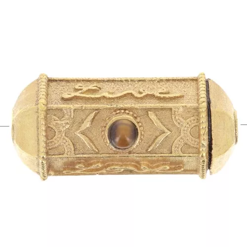 Perle cylindre exclu Perles&Co - pierre gemme 25x12 mm Doré Or fin - Oeil de tigre