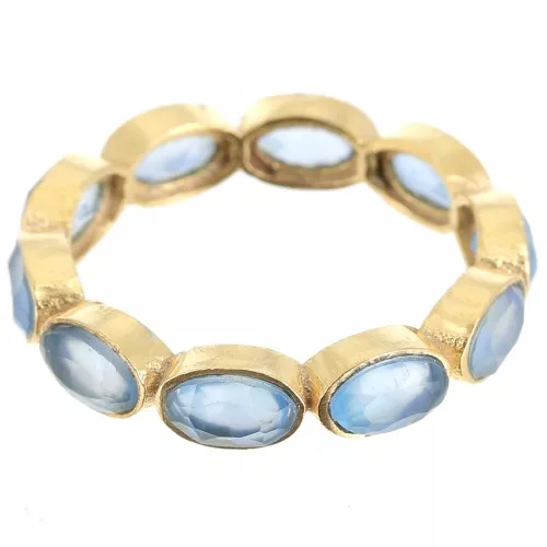 Bague fine en pierre gemme Calcédoine bleue - Taille 51 - Doré à l'or fin x1