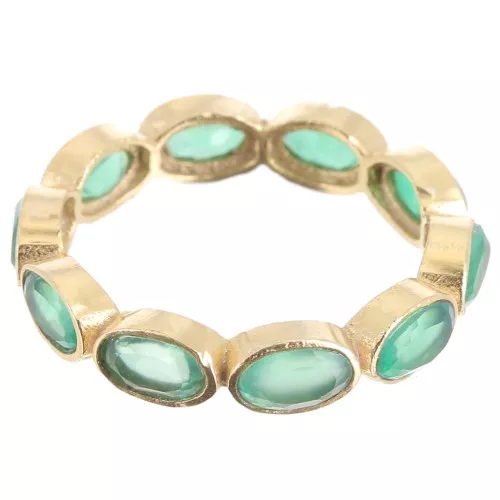 Bague fine en pierre gemme teintée Onyx vert - Taille 51 - Doré à l'or fin x1