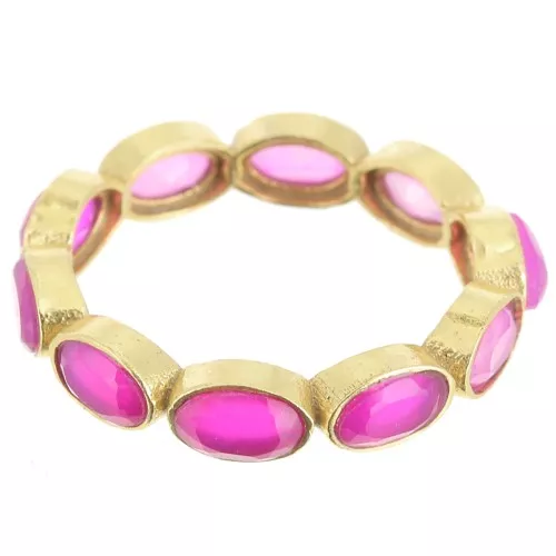 Bague fine - pierre gemme teintée Calcédoine rose - Taille 51 - Doré à l'or fin x1