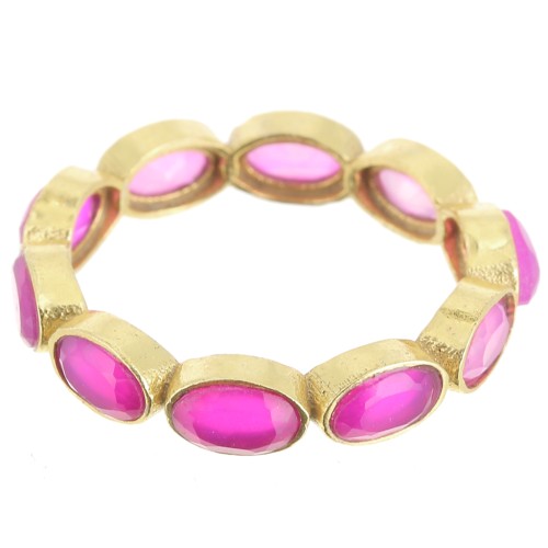 Bague fine - pierre gemme teintée Calcédoine rose - Taille 55 - Doré à l'or fin x1