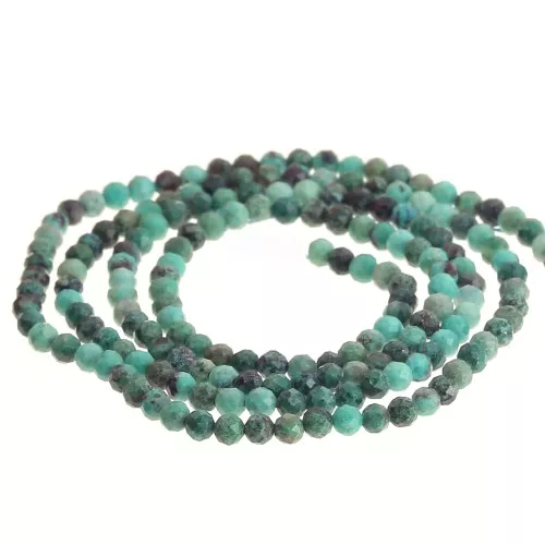 Perles rondes facettées 2 mm pierre gemme - Chrysocolle x32cm