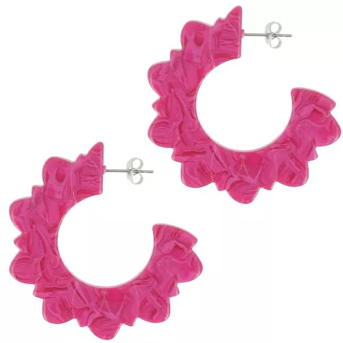 Créoles fleurs plates 49 mm en acétate - Framboise marbré x2