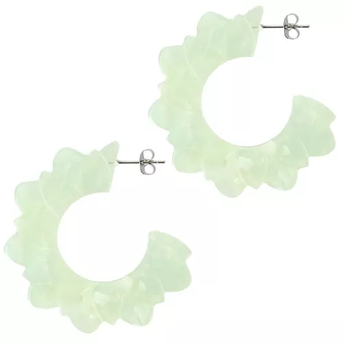 Créoles fleurs plates 49 mm en acétate - Lichen nacré x2