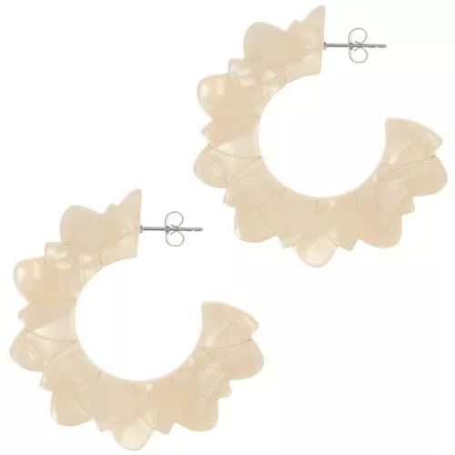 Créoles fleurs plates 49 mm en acétate - Beige nacré x2