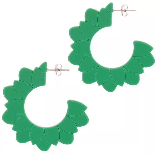 Créoles fleurs plates 49 mm en acétate - Vert sapin x2