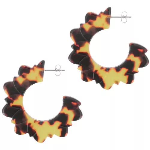 Créoles fleurs plates 49 mm en acétate - Ecaille de tortue - Marron - Noir x2
