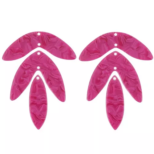 Set de 6 pendentifs feuilles 62x45 mm en acétate à monter - Framboise marbré