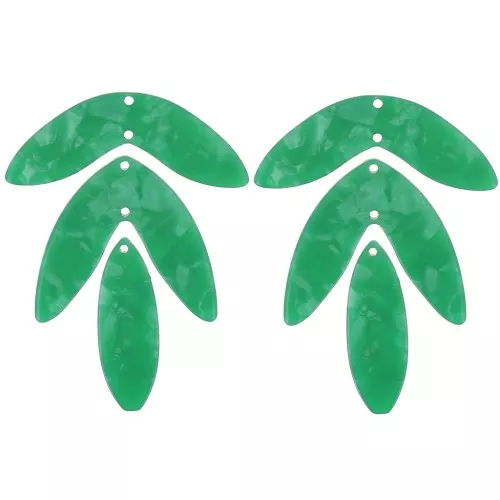 Set de 6 pendentifs feuilles 62x45 mm en acétate à monter - Vert nacré