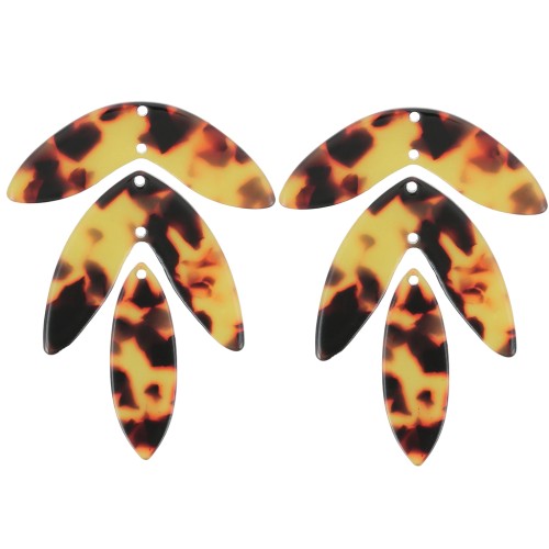 Set de 6 pendentifs feuilles 62x45 mm en acétate à monter - Marron - Noir