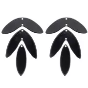 Set de 6 pendentifs feuilles 62x45 mm en acétate à monter - Pailleté doré - Noir