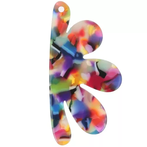 Pendentif demi-fleur 53x26 mm en acétate - Ecaille tortue - Multicolore x1