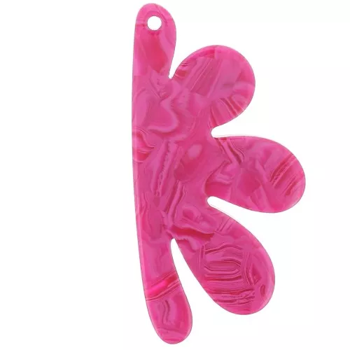 Pendentif demi-fleur 53x26 mm en acétate - Framboise marbré x1
