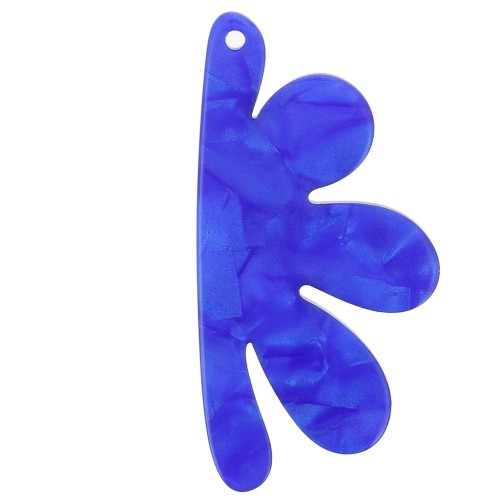 Pendentif demi-fleur 53x26 mm en acétate - Bleu roi nacré x1